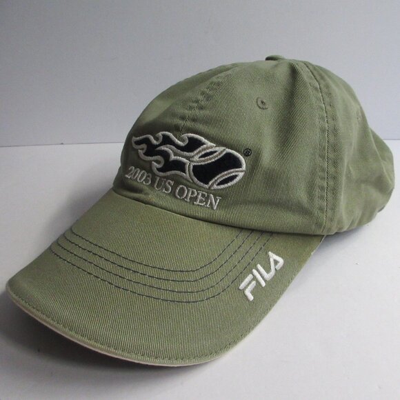 US Open 2003 Tennis FILA Khaki Baseball Hat Cap One Size NYC 100% Cotton Adj - Picture 1 of 14